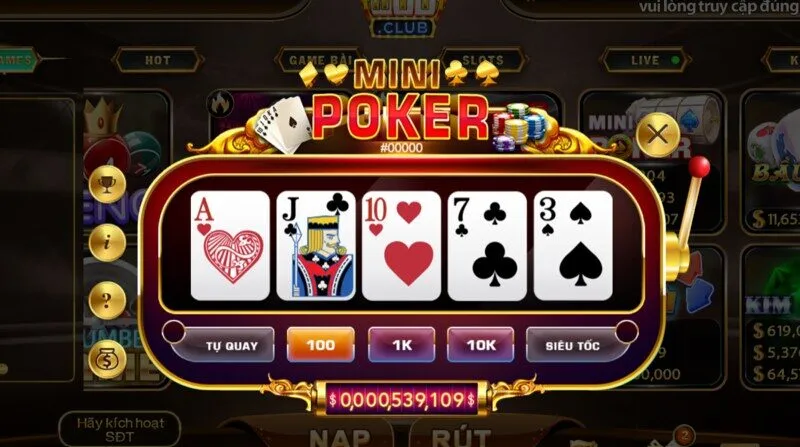 Rút tiền thật khi chơi Mini Poker Hit Club