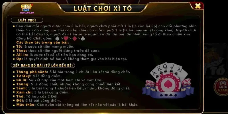 Chi tiết về luật chơi Xì tố Hit Club như thế nào?