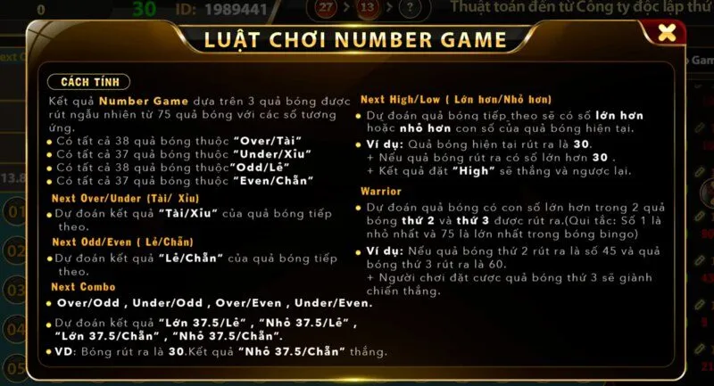 Tóm tắt luật chơi cơ bản về Number Game Hit club